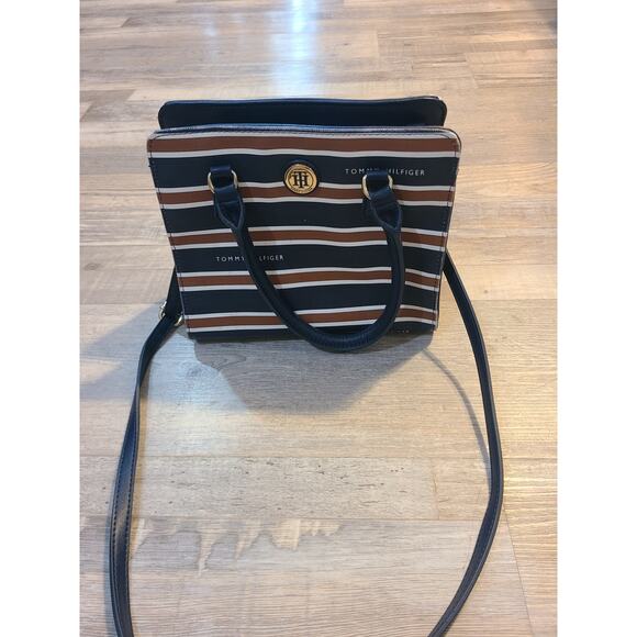 Tommy Hilfiger faux leather striped convertible bag - Picture 1 of 7